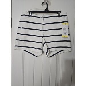 Nautica Womens White Navy Blue Striped Cotton Twill Shorts 5 Inseam Size 6 NEW